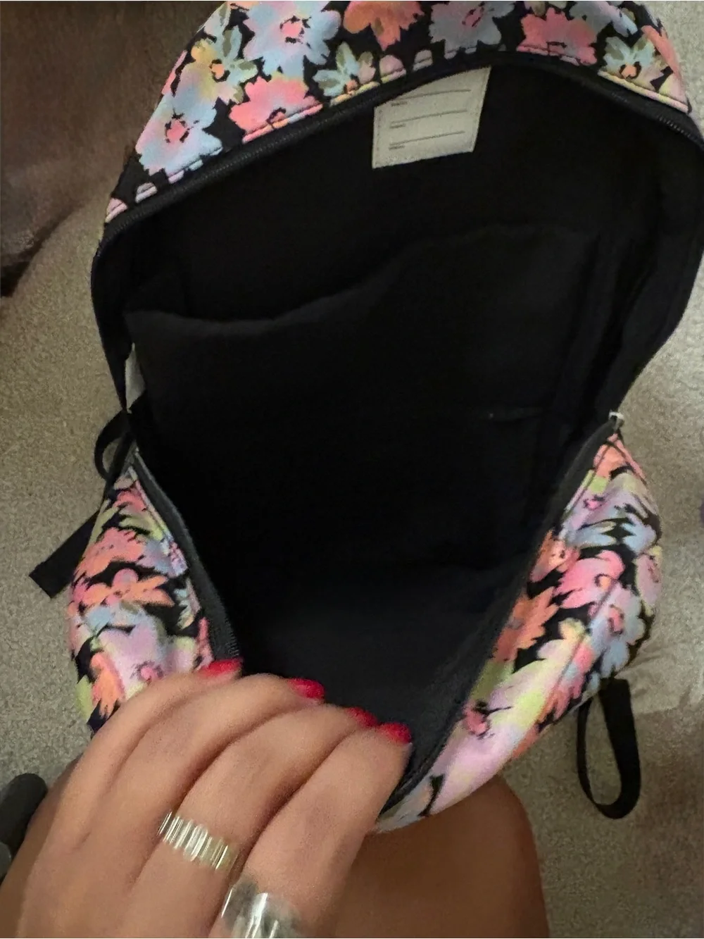Floral Print Backpack – Black with Neon Pastel Flowers